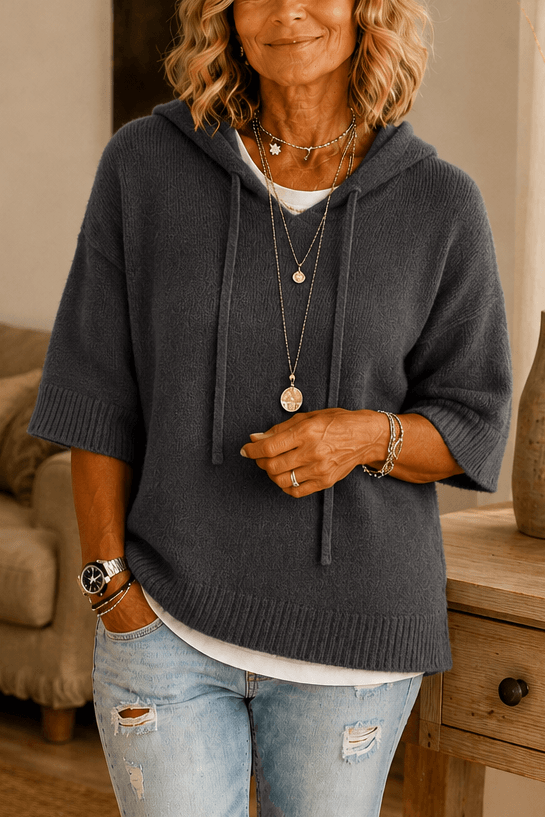 Kapuzenpullover mit Kordelzug und Strickstruktur für Damen