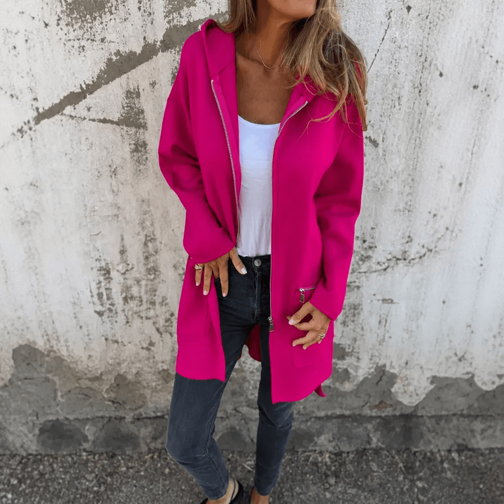 Longline Kapuzenjacke mit Reissverschluss und Taschen