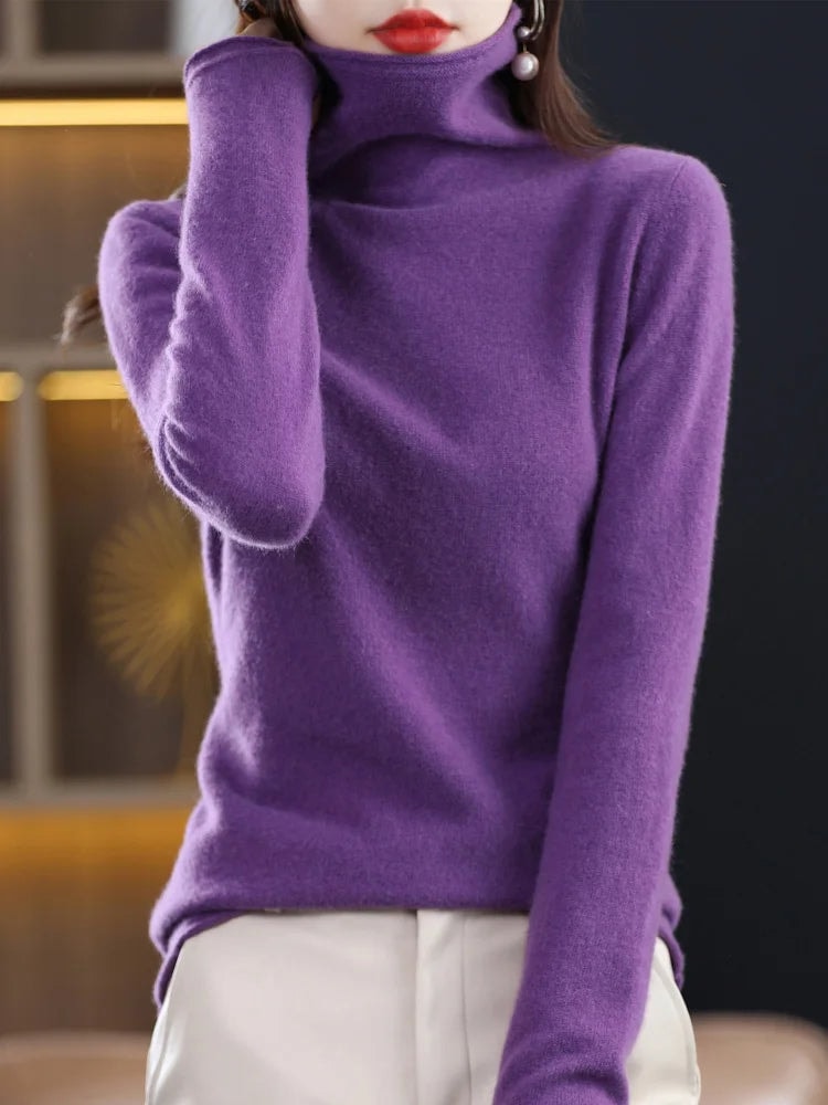 Damen Rollkragen Wollpullover aus Feinstrick mit Merinowolle