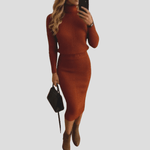 Rippstrick-Pulloverkleid mit Rollkragen für Damen im Herbst