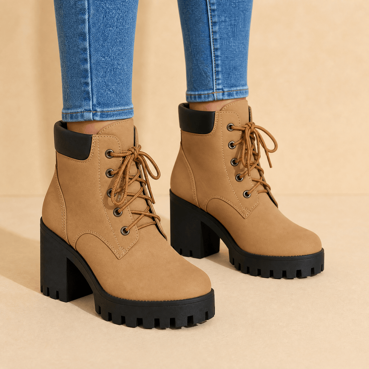 Chunky Plateau-Boots mit Blockabsatz und Schnürung