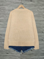 Grobstrick Rundhals Damenpullover mit Katzen-Motiv und Rippbündchen