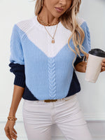Norweger-Style Zopfmuster Damenpullover im Colour-Blocking-Design