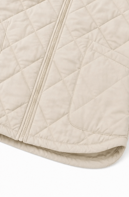 Damen Steppjacke mit Strickbesatz an Bund Ärmeln und Kragen im Patchwork-Design