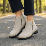 Wildleder-Winterstiefel für Damen mit Seitenreissverschluss und Blockabsatz