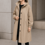 Kapuzen-Midi-Trenchcoat für Damen aus Baumwollmischung mit Kordelzug in der Taille