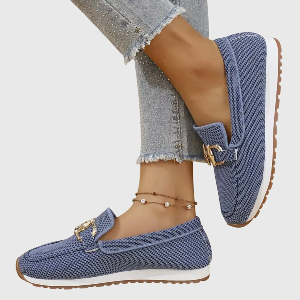 Bequeme Damen-Loafer-Sneaker mit Metall-Bit-Schnalle