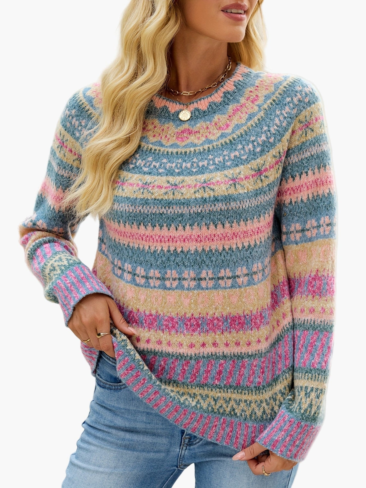 Norweger Strickpullover Damen mit Fair-Isle-Muster