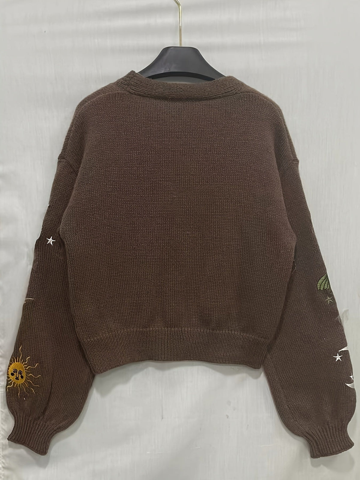 Bestickte Strickjacke Damen mit Sonne Mond Sterne Motiven