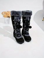 Damen Winterstiefel mit Kunstfell und Zierschnürung mit Pompons