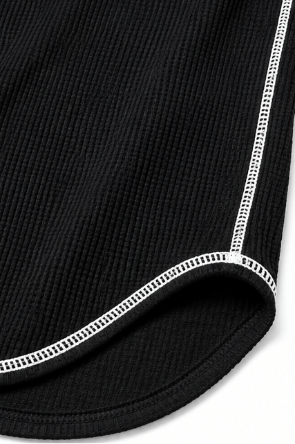 Damen Waffelstrick Henley Shirt mit Kontrastnähten