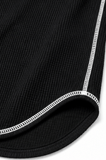 Damen Waffelstrick Henley Shirt mit Kontrastnähten