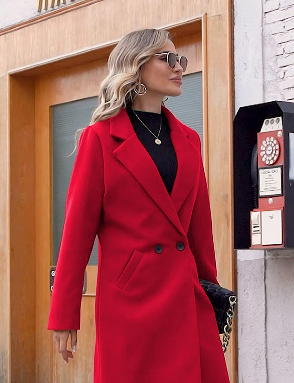 Damen Wollmantel mit Reverskragen Langform und Seitentaschen