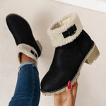 Damen Stiefeletten aus Wildlederimitat mit Plüschrand und Schnallendetail am Blockabsatz