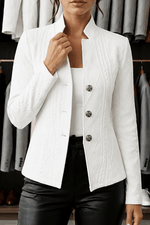 Strukturierter Strick-Blazer für Damen mit Stehkragen und offener Front