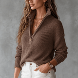 Strukturierter Damenpullover mit Half-Zip-Kragen aus Polyester