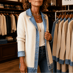Strickjacke mit Denim-Paneelen und gerippter Struktur