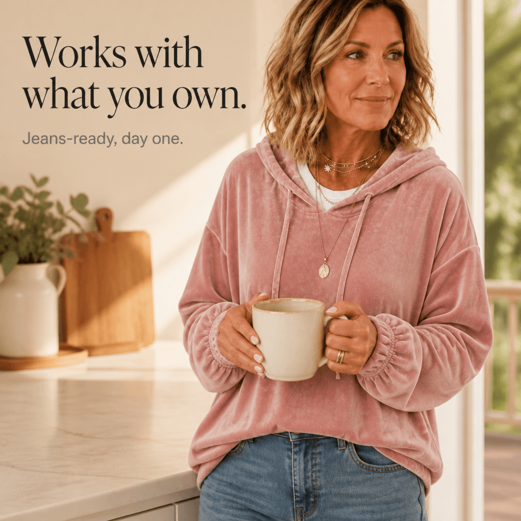 Kapuzensweatshirt mit Rüschenbündchen aus Samt für Damen