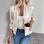 Nessa Metallic Cropped Damen Bomberjacke mit Stehkragen