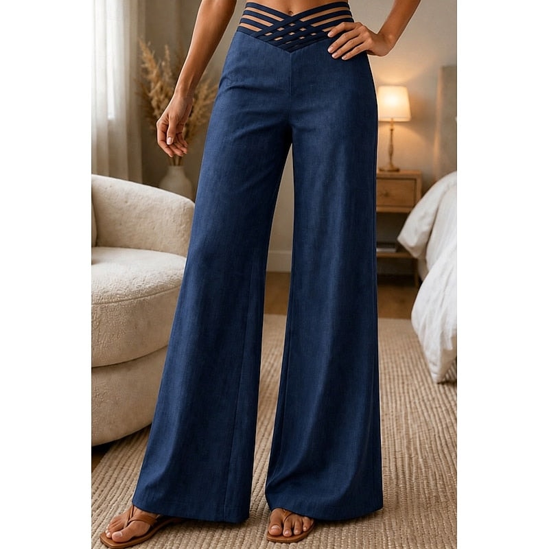 Sienna High-Waisted Wide-Leg Stoffhose mit Kreuzbund für Damen