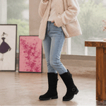 Damen Winterstiefel aus Veloursleder mit Strickbündchen und Profilsohle im Slouch-Design
