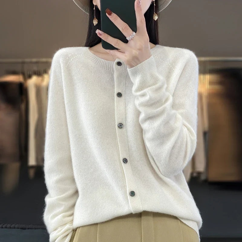 Strickjacke mit Knopfleiste und Rollkragen-Optik für Damen