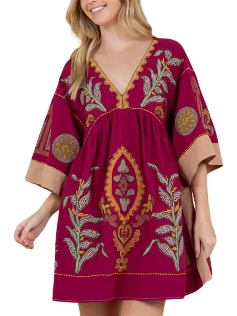 Selina Boho Kleid mit Stickerei für Herbst und Freizeit