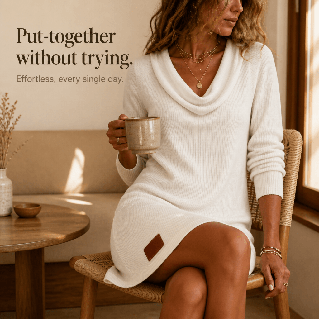 Wasserfallausschnitt Strickkleid mit Rippstruktur für Damen