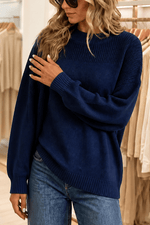 Oversized Damen Rippstrick-Wollpullover mit Wasserfallausschnitt und lässigem Schulterfall