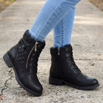 Damen Schnürstiefeletten mit Quilt-Optik und Blockabsatz