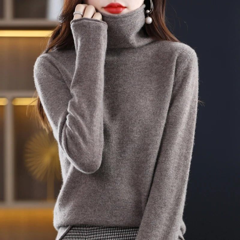 Damen Rollkragen Wollpullover aus Feinstrick mit Merinowolle