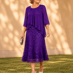 Elegantes Midikleid mit Spitzenoverlay und Chiffonärmeln
