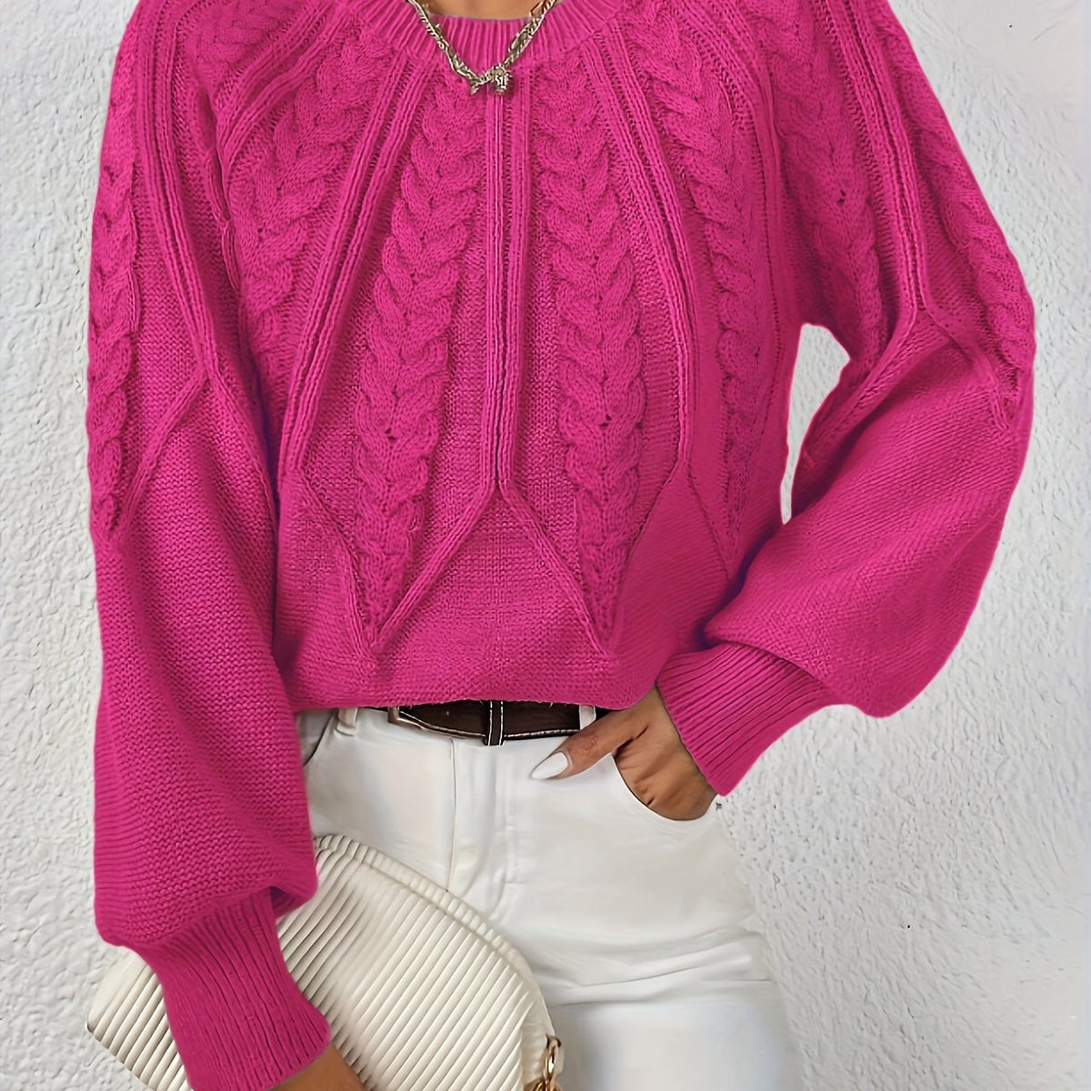 Katarina Zopfmuster Cropped Wollpullover mit Rippbund für Damen
