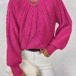 Katarina Zopfmuster Cropped Wollpullover mit Rippbund für Damen