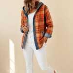 Weslyn Karierte Hemdjacke mit Kapuze und Denim-Kontrast