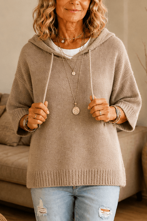 Kapuzenpullover mit Kordelzug und Strickstruktur für Damen