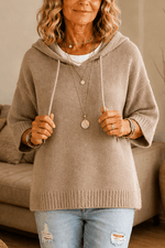Kapuzenpullover mit Kordelzug und Strickstruktur für Damen