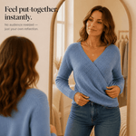 Wickel-Strickshirt mit V-Ausschnitt für Damen aus Feinstrick