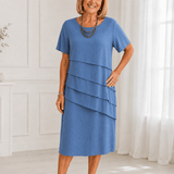 Florenza Gestuftes Damen-Midikleid aus Chiffon-Optik mit Rundhalsausschnitt