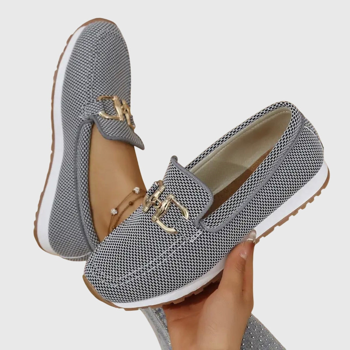 Bequeme Damen-Loafer-Sneaker mit Metall-Bit-Schnalle