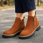 Wildleder-Winterstiefel für Damen mit Seitenreissverschluss und Blockabsatz
