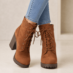 Lacelle Spitzenbesetzte Damen Stiefeletten aus Wildleder mit Blockabsatz