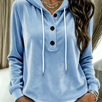 Damen Kapuzenshirt aus Samt mit Knopfleiste und Kordelzug