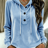 Damen Kapuzenshirt aus Samt mit Knopfleiste und Kordelzug
