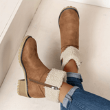 Damen Stiefeletten aus Wildlederimitat mit Plüschrand und Schnallendetail am Blockabsatz