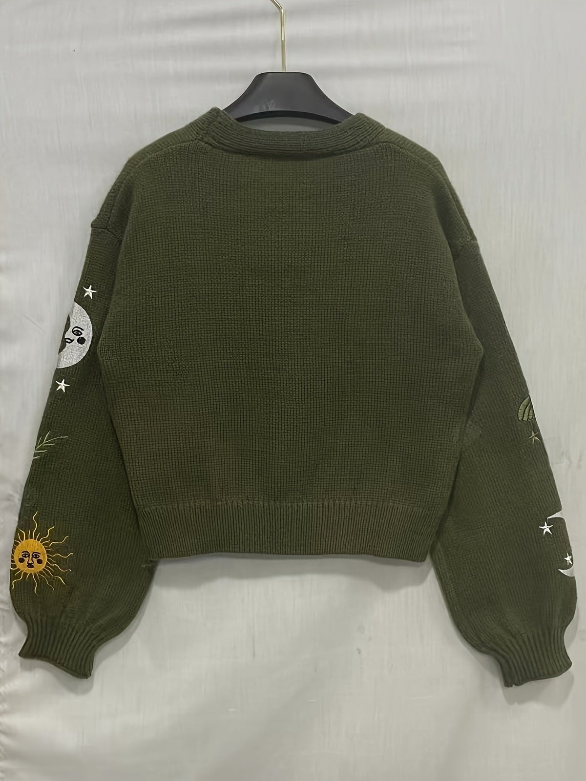 Bestickte Strickjacke Damen mit Sonne Mond Sterne Motiven