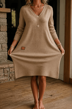 Curvella A-Linien Strickkleid mit V-Ausschnitt Midi für Damen
