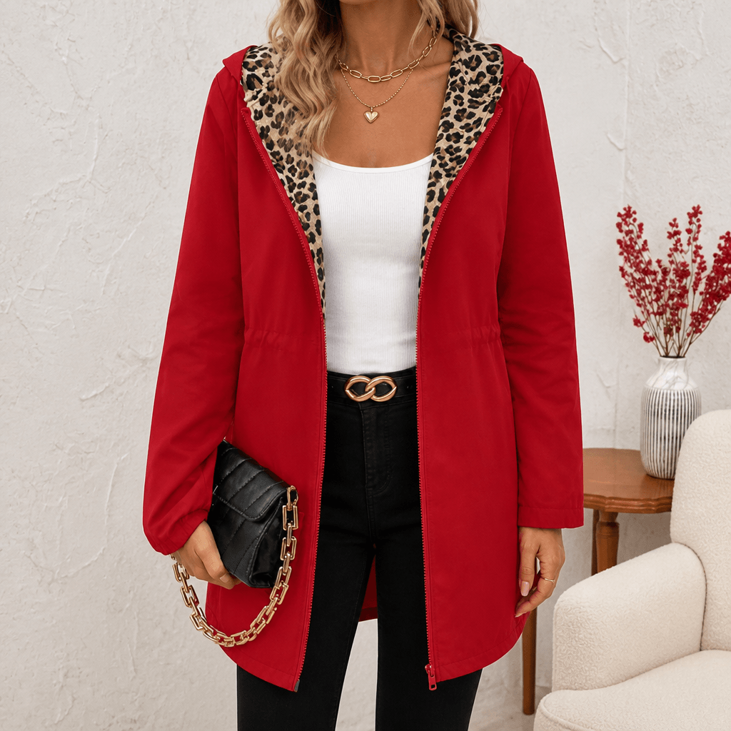 Wendbare Kapuzenjacke mit Leoparden-Print für Damen