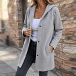Damen Strickjacke mit Kapuze und Knopfleiste im Longline-Schnitt