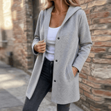 Damen Strickjacke mit Kapuze und Knopfleiste im Longline-Schnitt